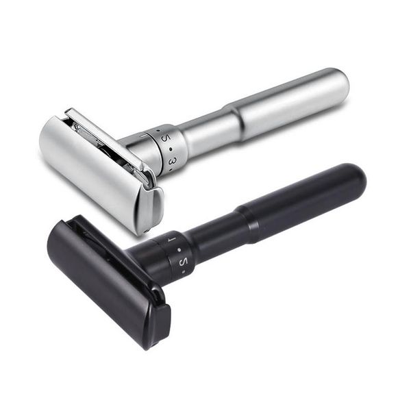 

full zinc alloy safety razor for men adjustable 1-6 files close shaving classic double edge razors 1 holder 5 blades205w