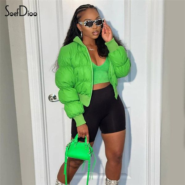 

parkas soefdioo fashion zip up parkas coats winter clothes women jackets 2022 solid stand collar long sleeve puffer jacket streetwear, Black