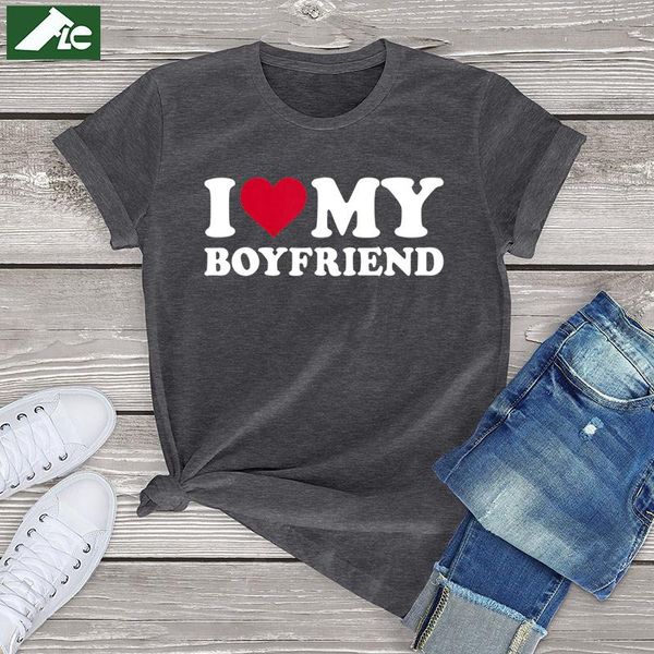 

t-shirt 100% cotton i love my boyfriend t shirt women men casual couple i love my girlfriend t shirts girlfriend love gifts, White