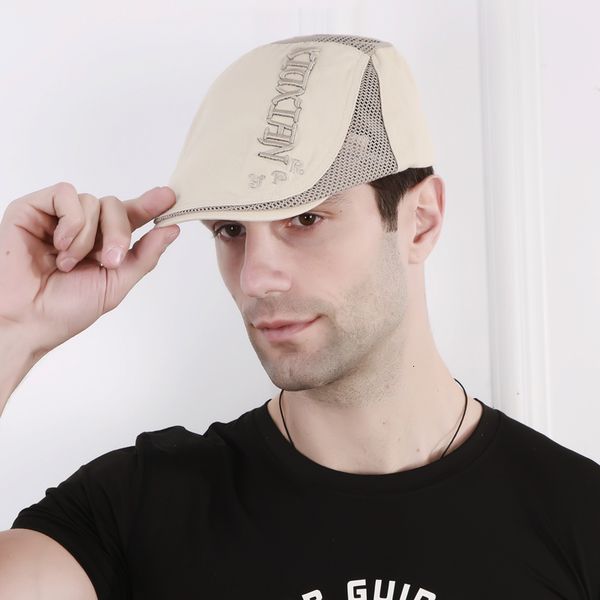 

berets spring summer embroidery driving breathable mesh sun hats for men women casual duckbill caps sboy retro beret 230421, Blue;gray