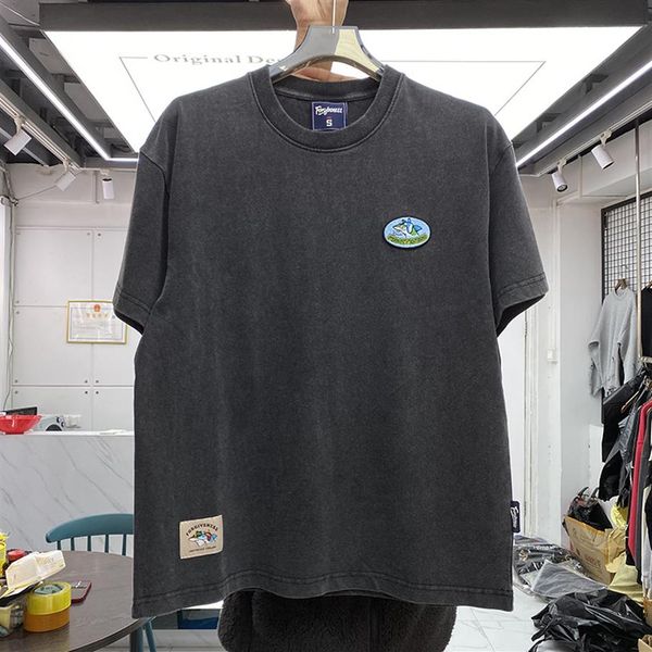 

men's plus tees 2023 summer high street heavyweight washing t-shirt women old embroidery hip hop short sleeve t shirt228d, Black;brown