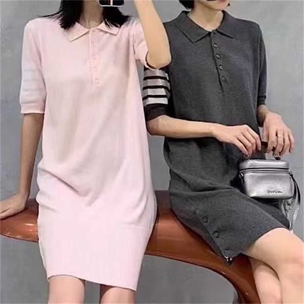

36% off tb pure cotton four bar knitted dress gray pink bust skirt length, Black;gray