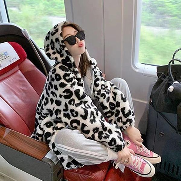 

leather womens vintage black lambswool down jacket fashion baggy thickening coat warm female puffer cotton padded jacket outwear winter