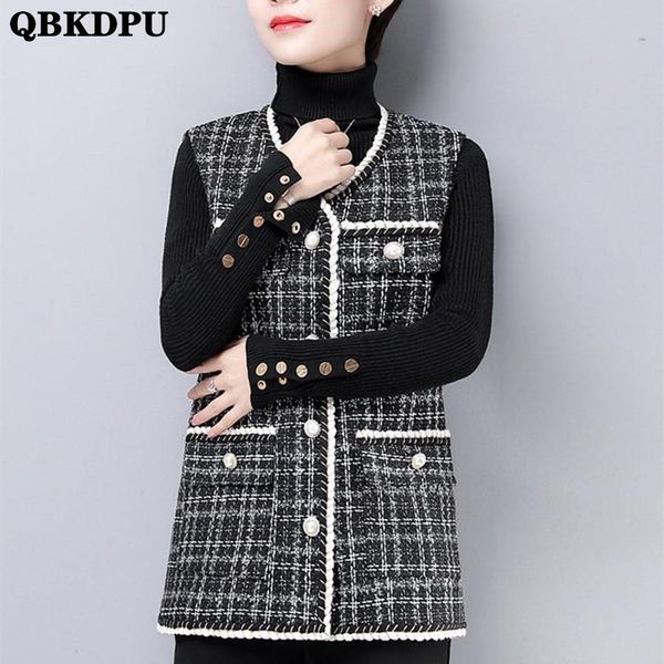 

vests oversize 5xl vintage tweed vest plaid women coat gilet noir spring fashion chaquetas para mujer elegante button waistcoat korean, Black;white