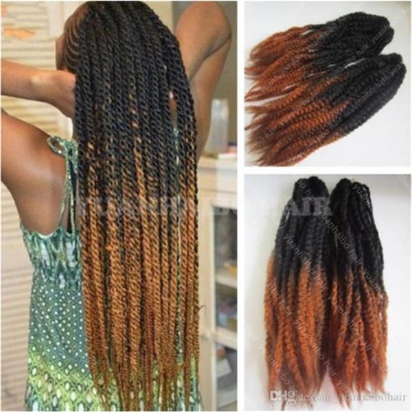 

10 packs full head synthetic hair extensions two tone marley braids black brown #30 ombre afro kinky braiding fast express d308z
