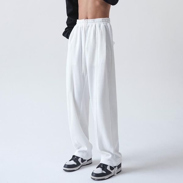 

pants 2022 new spring men solid color casual pants mens streetwear tie feet elastic pant male waist drawstring high street sweatpants, Black