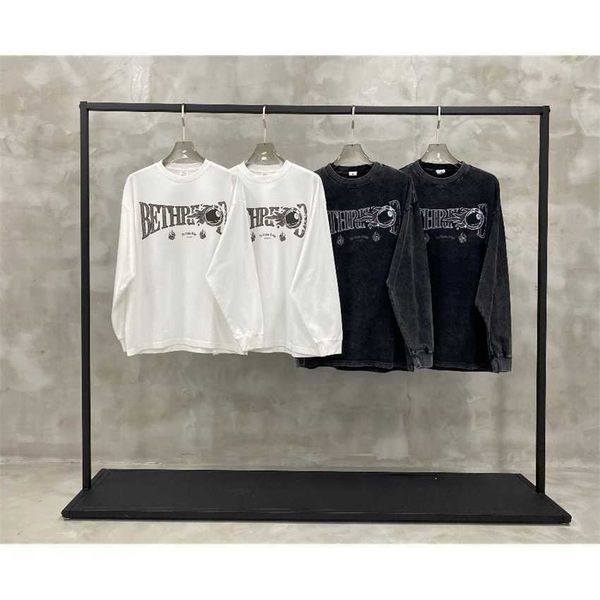 

street hip hop printed long sleeve t-shirt couple oversize fashion worn out loose casual bottom shirt for men, White;black
