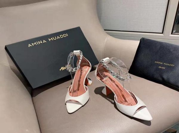

fashion season shoes amina italy muaddi sandals awge flacko chainembellished leather white6766230, Black