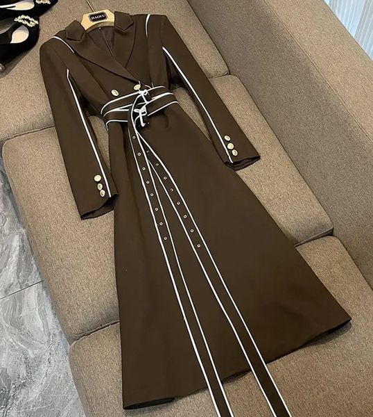 

ba018 women's trench coats women's double breasted long trench coat windproof classic lapel slim overcoat with belt, Tan;black