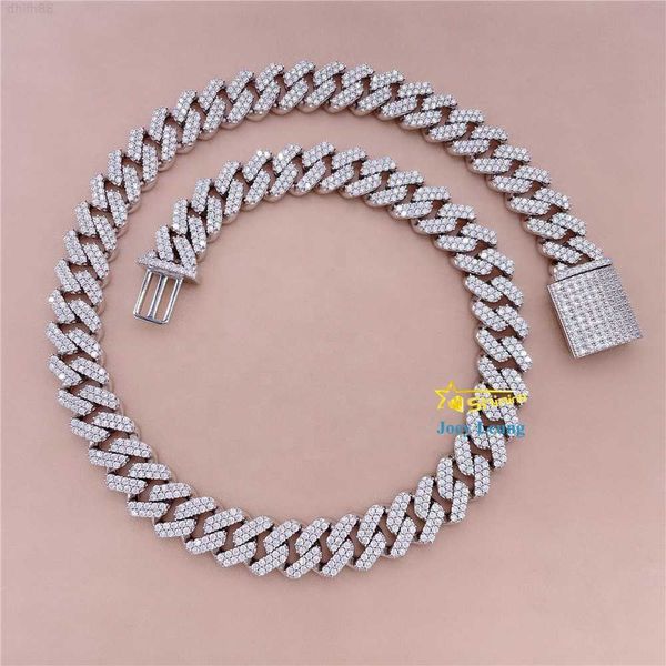 

pass diamond tester vvs moissanite lab diamond 12.6mm round edged iced out cuban link chain hip hop jewelry, Silver