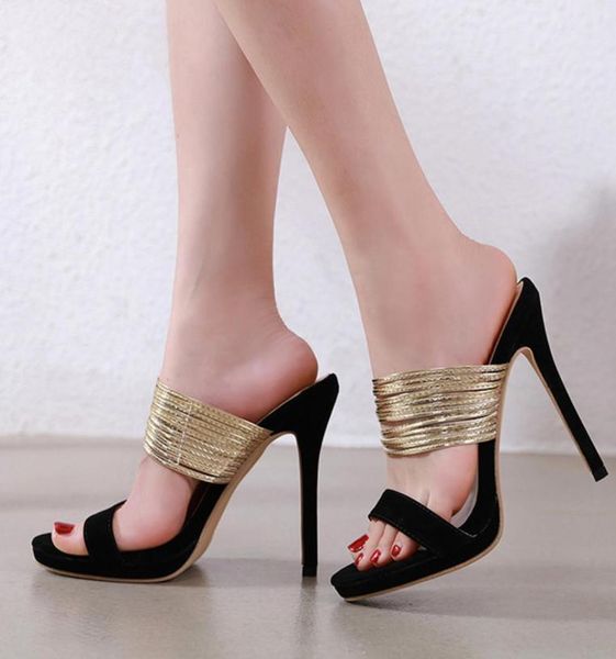 

luxury designer women sandals gold black slip on high heels slipper size 35 to 407503062