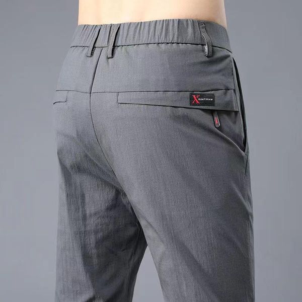 

pants summer new mens pants 2022 stretch slim fit trousers zip pocket black grey thin comfortable casual pants male clothing
