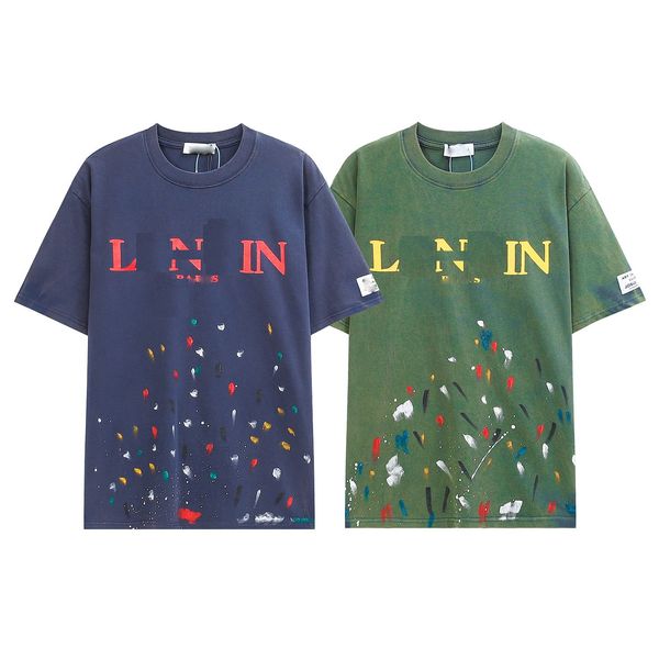 

gal lavin mens designer t shirt casual man womens tees hand-painted ink splash graffiti letters loose short-sleeved high street series, White;black