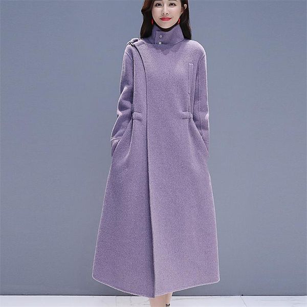 

fur new autumn winter woolen coat women fashion long overcoat female cashmere coat loose warm outerwear, Black