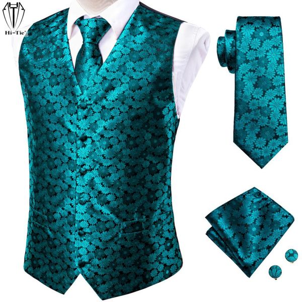 

blazers hitie luxury silk mens vests teal floral jacquard male waistcoat tie hanky cufflinks set for men dress suit wedding business xl, White;black