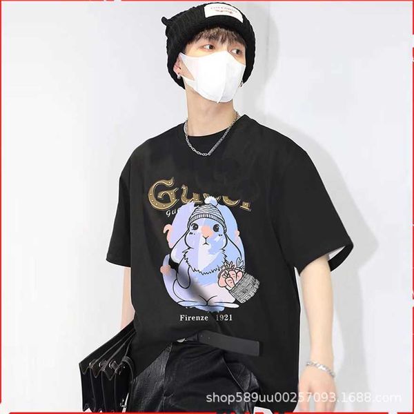 

34% off spring/summer xiaozhongchao short sleeve ins fashion cartoon rabbit round neck casual versatile, White