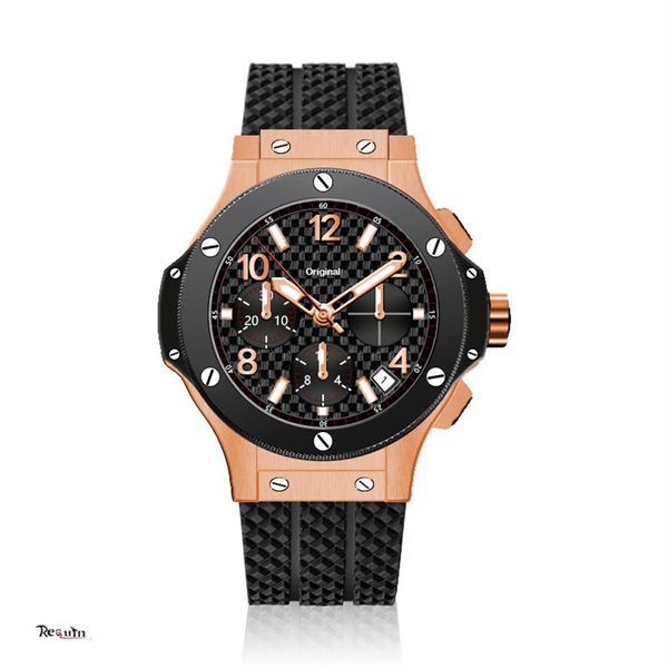 

luxury men's automatic mechanical watch requin big gold stainless steel case black grid calendar dial rubber str302d, Slivery;brown