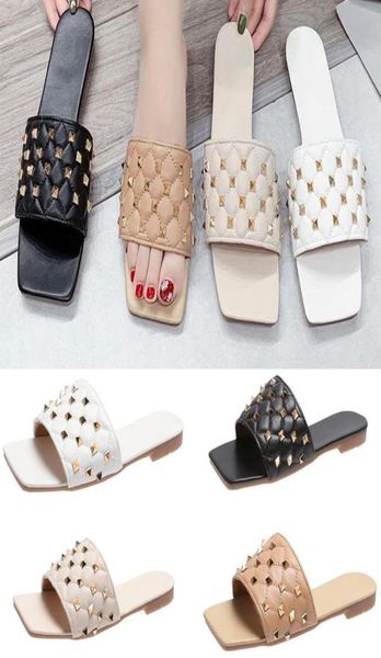 

2021 women sandals slides style rivet square head slipper summer beach slippers outdoor flip flops 35434503180, Black
