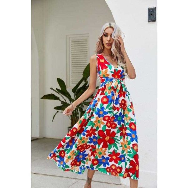 

summer holiday v neck dress corset large flower beach for women, Black;gray