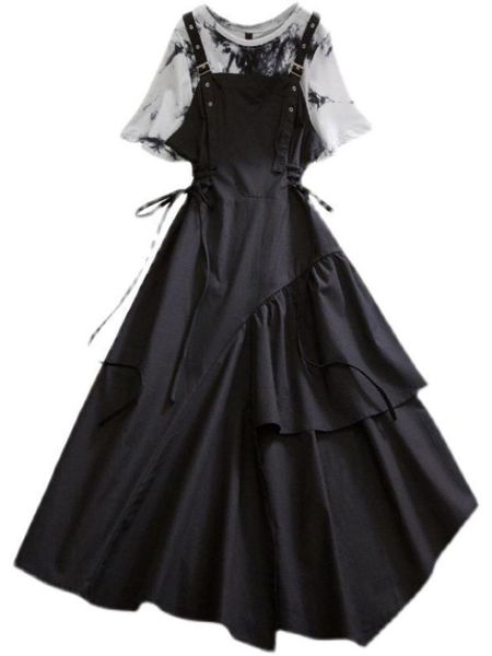 

dress large size women's dress suits 2022 new summer oversize shortsleeved + punk suspender skirt age reduction twopiece suits, White
