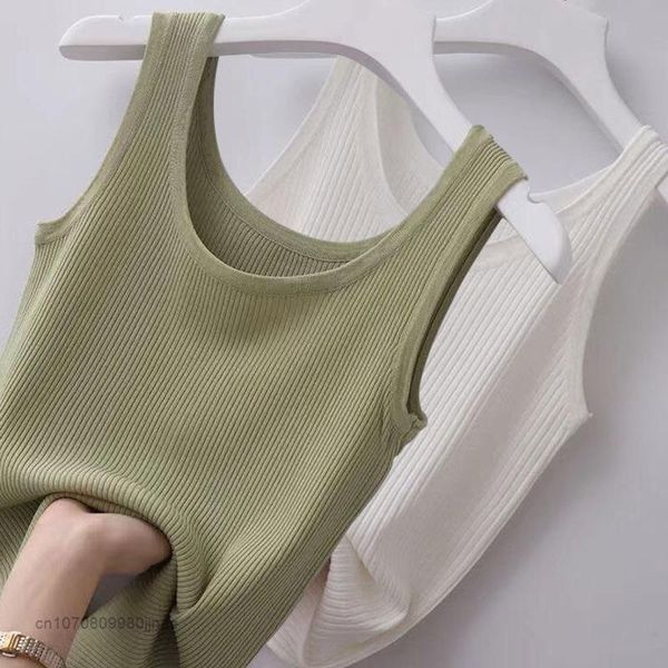 

tanks 2022 spring summer new fashion sport casual crop tank women korean style plus size knitted sleeveless vest clothes girl, Black;white