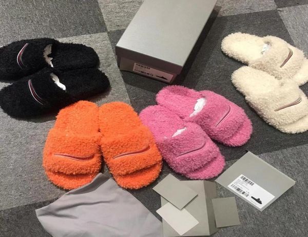 

slippers women wool slippers designer luxury furry slides black faux wools leather embroidered slipper brand autumn winter comfort6338732