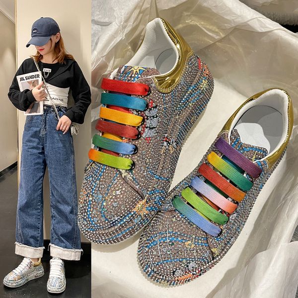 

dress shoes 2023 fashion women's low vulcanized sneakers luxury design diamond printing ladies 230421, Black