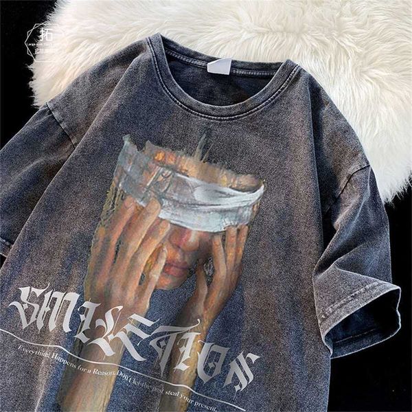 

36% off men's spring/summer american short sleeve t-shirt washable old fashion street loose round neck, White;black