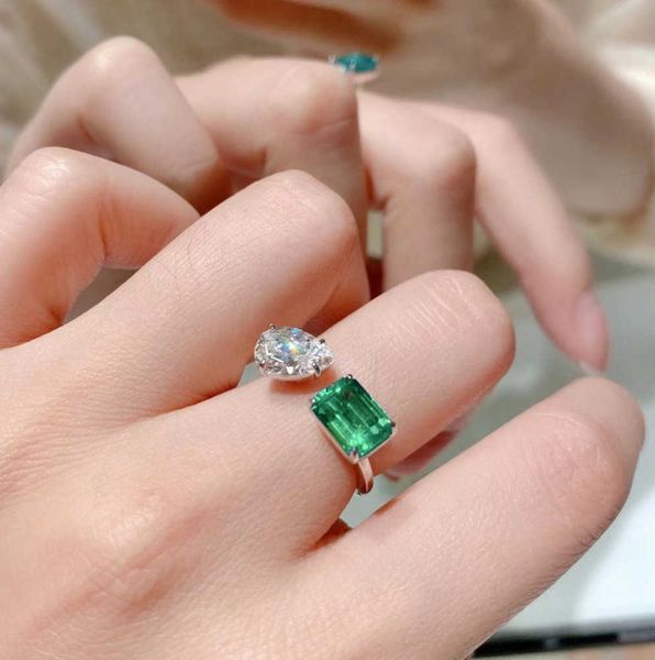 

wedding rings ins simple fashion jewelry 925 sterling silver water drop emerald cz diamond gemstones party eternity women open adjusable rin, Slivery;golden