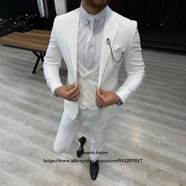 

blazers fashion slim fit suit for men 3 piece jacket vest pants set formal groom wedding peaked lapel tuxedo male office business blazer, White;black