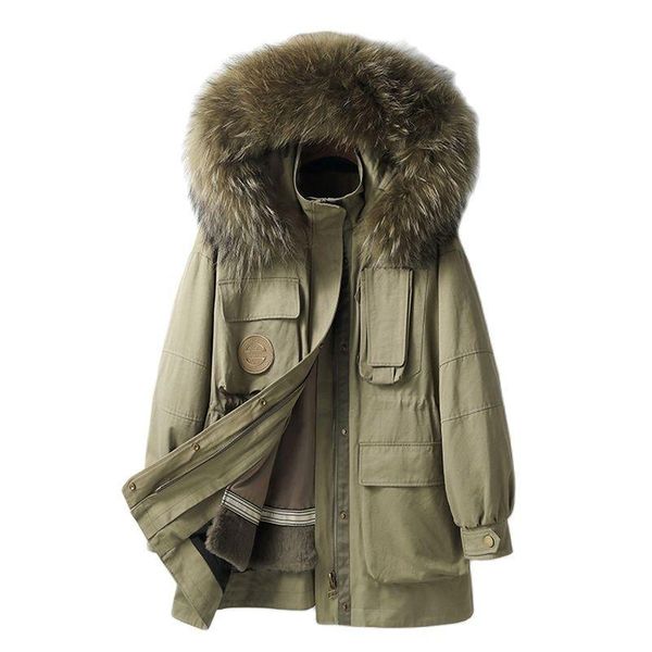 

fur pudi women real rabbit fur coat jacket parka female raccoon collar coats parka trench ct170, Black