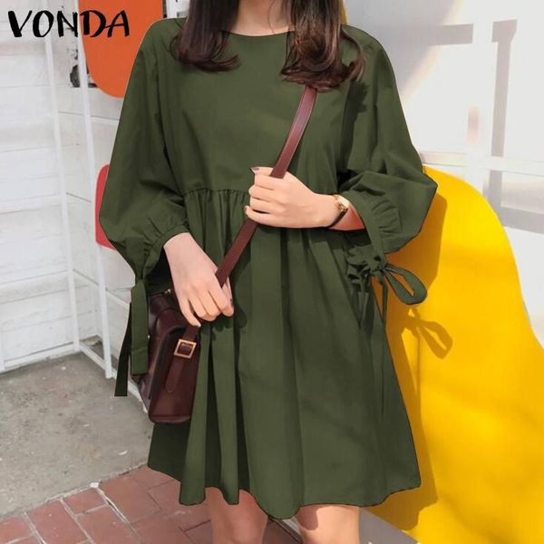 

dresses loose robe dress fashion pleated dress kneelength dresses vonda women's autumn sundress 2022 casual long sleeve solid vestidos, Black;gray