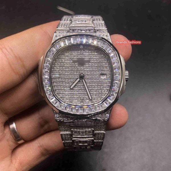 

men's iced diamond wristwatch silver stainless steel case watch watch strange fashion watch diamond strap automatic mechanica240k, Slivery;brown