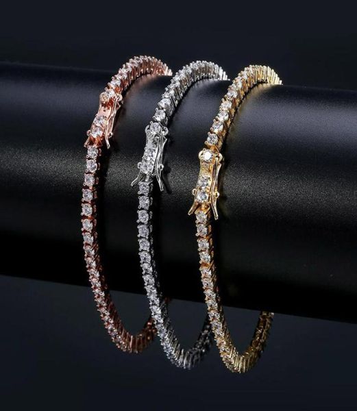 

european and american tennis chains hiphop tide men039s bracelet zirconmicroencased 3mm bracelet tennis bracelet8450327, Golden;silver