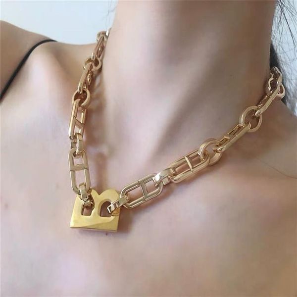 

pendant necklaces punk rock letter b necklace for women men designer thick link chain chunky choker fashion hip hop jewelry268w, Silver