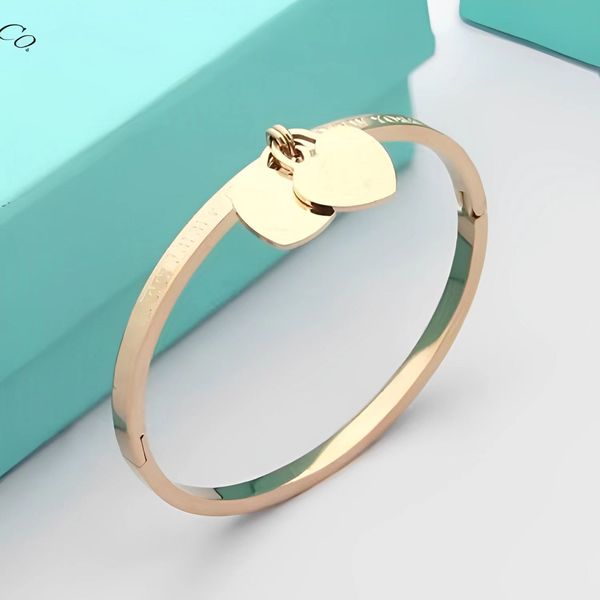 

factory designer bangle classic luxury double t bangle bracelet new brand heart designer for women 316l gold plated charm jewelry n2yy, Black