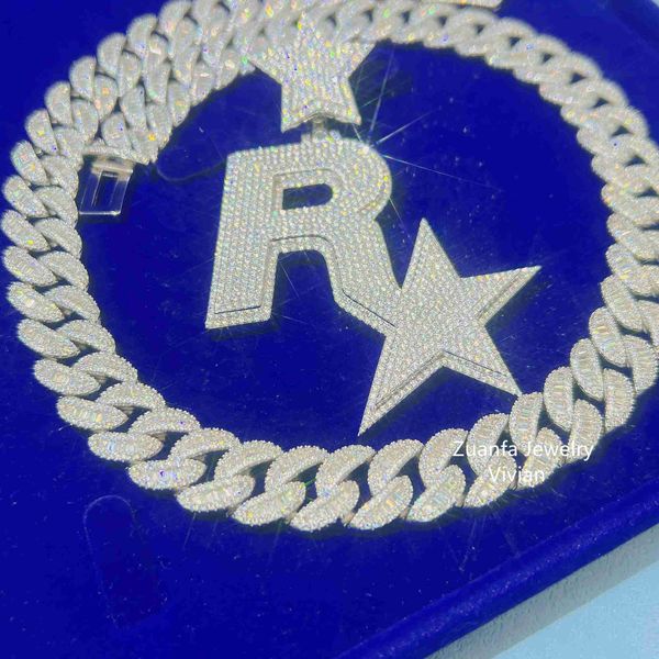 

15mm letter pendant necklace fine jewelry sterling silver 925 moissanite hip hop iced out jewelry cuban link chain