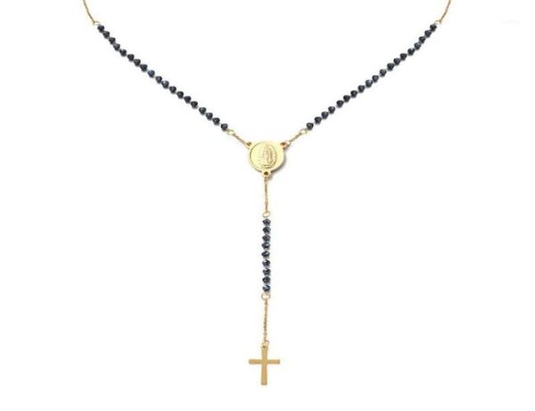 

pendant necklaces catholic stainless steel rosary beads chain y shape virgin necklace for women men religious cross jewelry3380120, Silver