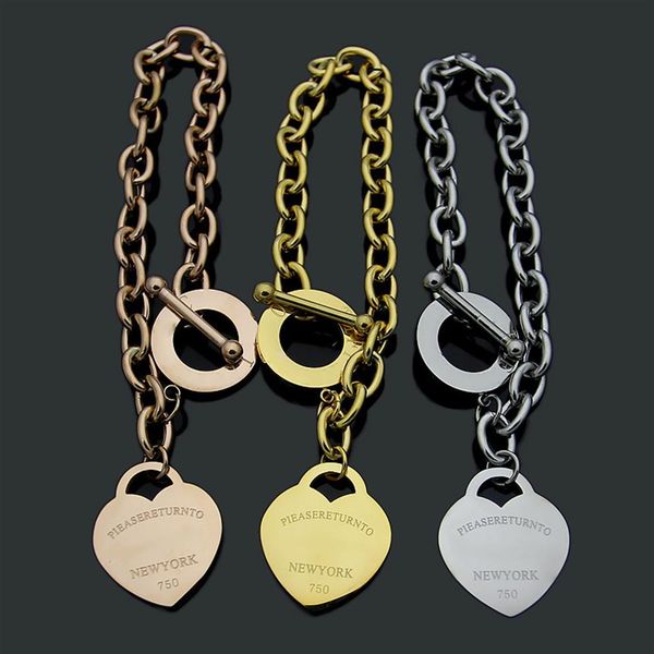 

2022 women designer bangles love heart pendant stainless steel buckle luxury style couple bracelets lady party gifts w237q, Black