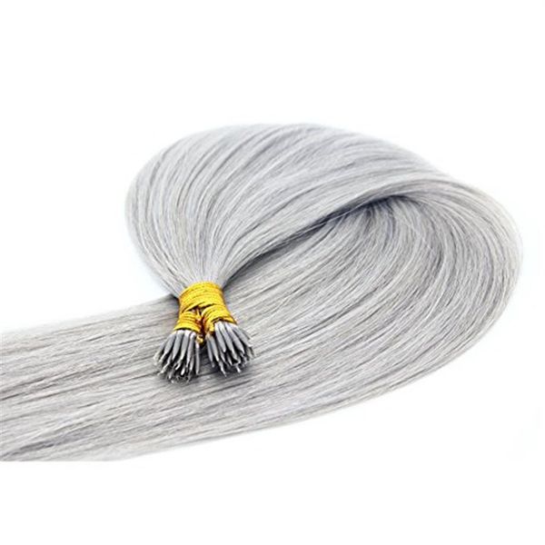 

16''-26'' 1g strand 100s lot grey color double drawn nano ring loop human hair extension252v