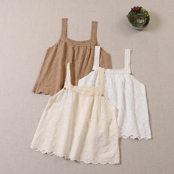 

t-shirt mori solidny wyszywany damski letni casual camis 822204, White