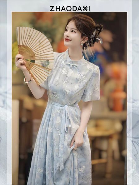 

women's spring/summer new embroidered chinese style fashion dress, Black