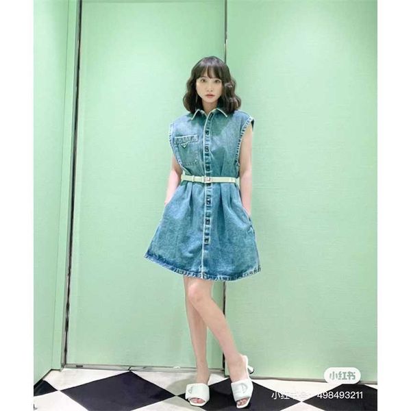 

30% off family summer new fashion classic triangle decoration want to show thin sleeveless denim dress, Black;gray