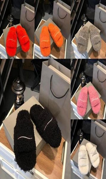 

designer luxury womens slippers ladies winter wool slides fur fluffy furry warm letters sandals comfortable fuzzy girl2495150, Black