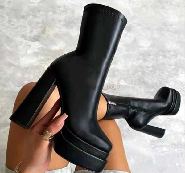 

boots motorcycle women double platform fashion luxury women039s shoes white super heels zip brand new plus size y28192575, Black