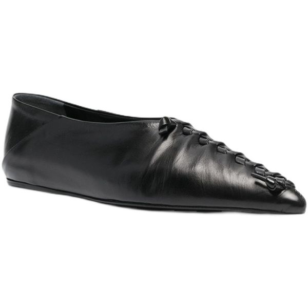 

dress shoes pointed woven flat shoes 22 spring and summer golden soft leather double wearing heel slipper's soft sole versatile 230421, Black