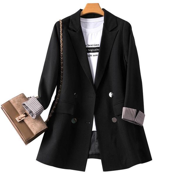 

pants 2022 korean style new loose fit blazers jackets casual spring black fashion clothing office ladies double breasted suits, White