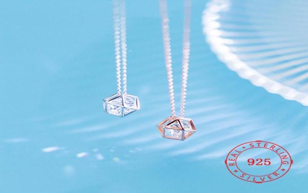 

925 sterling silver crystal hollow polygon zircon necklace geometric pendant jewellry rose gold plated modern fashion jewelry5206357