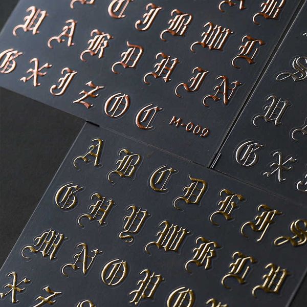 

stickers decals bronzing silver letter stickers decal old english text nail art decorations foil gothic alphabet nail accessories for manicu, Black