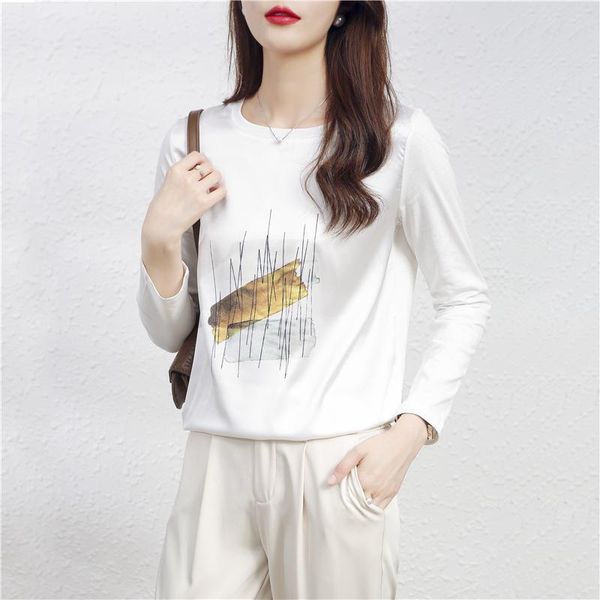 

t-shirt fashion women's tshirt casual printing t shirt basic bottoming shirts ladies oneck long sleeve tee shirt, White